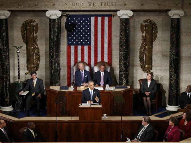 O presidente Barack Obama durante seu discurso do Estado da União, no Congresso, em Washington (Foto: Reuters/Kevin Lamarque)