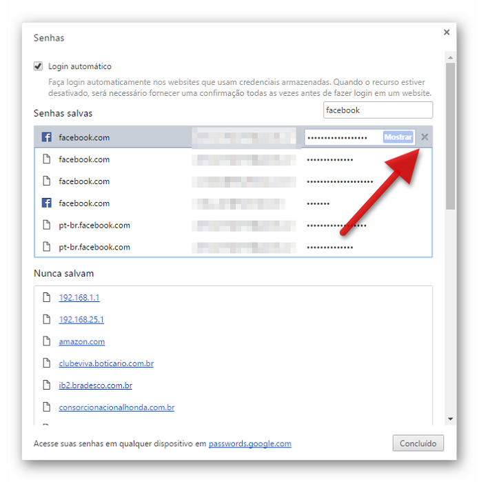 Apagando informações de login no Chrome (Foto: Reprodução/Helito Bijora) Apagando informações de login no Chrome (Foto: Reprodução/Helito Bijora)