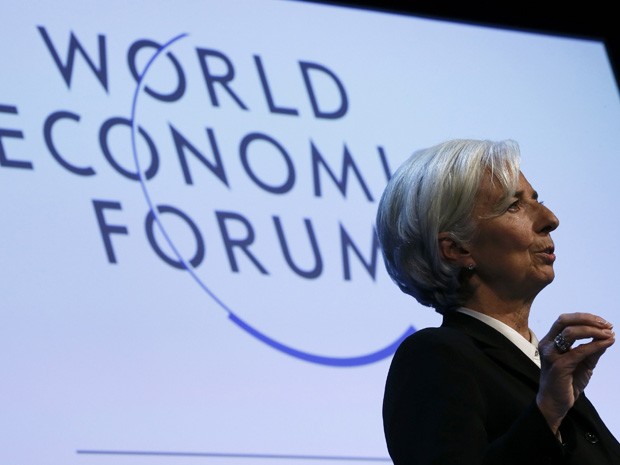 Christine Lagarde fala na conferência de Davos, nesta quarta-feira (23) (Foto: Pascal Lauener/Reuters)