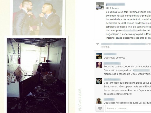Publicação em rede social mostrou fotos da academia destruida (Foto: Reprodução/ Instagram)