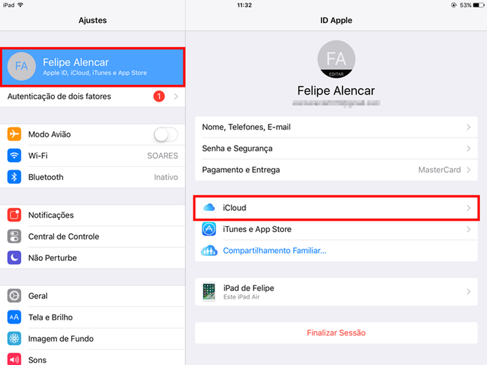 Acessando as opções do iCloud pelo iPhone ou iPad (Foto: Reprodução/Felipe Alencar)