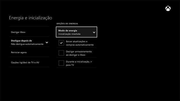 Selecione a inicialização imediata e mantenha o console na tomada (Foto: Reprodução/Murilo Molina)