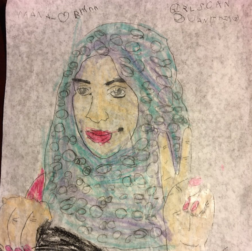Brynn Maddox, de 5 anos, copiou os traços da ativista Manal al-Sharif - e sua mãe o enviou à homenageada  (Foto: Brynn/Divulgação)