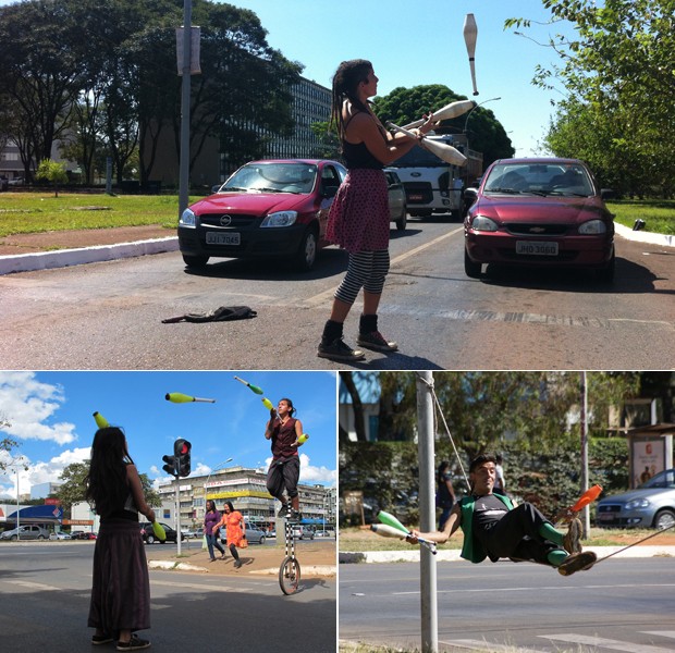 Artistas de rua se apresentam durante o dia em área central de Brasília (Foto: G1)