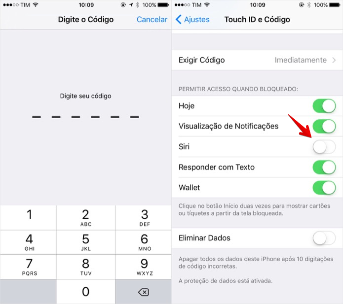 Desativando acesso à Siri na tela bloqueada (Foto: Reprodução/Helito Bijora)