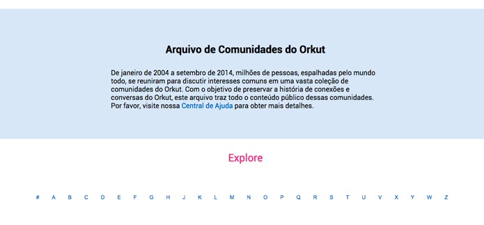 Página inicial do arquivo de comunidades do Orkut (Foto: Reprodução/André Sugai)