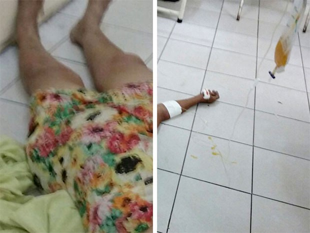 Idosa de 74 anos recebeu atendimento no chão do hospital em Mossoró (Foto: Divulgação/Sindsaúde Mossoró)