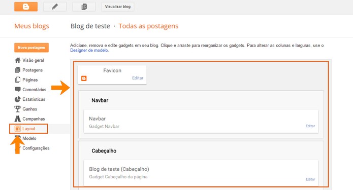Acesse a categoria de Layout no blog do Blogger (Foto: Reprodução/Barbara Mannara)