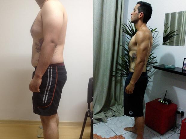 Imagem de perfil mostra Bruno antes e depois de perder 35 kg e ganhar massa muscular (Foto: Arquivo pessoal)