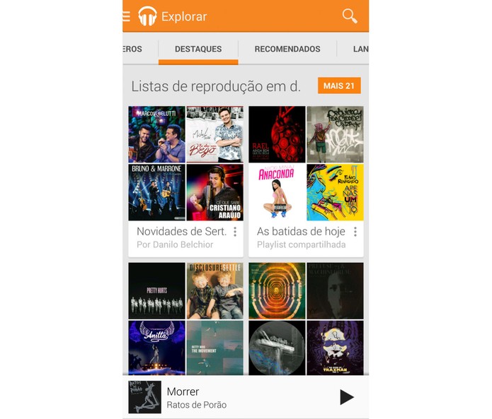 Seção “explorar” do aplicativo Google Play Music para Android (Foto: Divulgação) Seção “explorar” do aplicativo Google Play Music para Android (Foto: Divulgação)