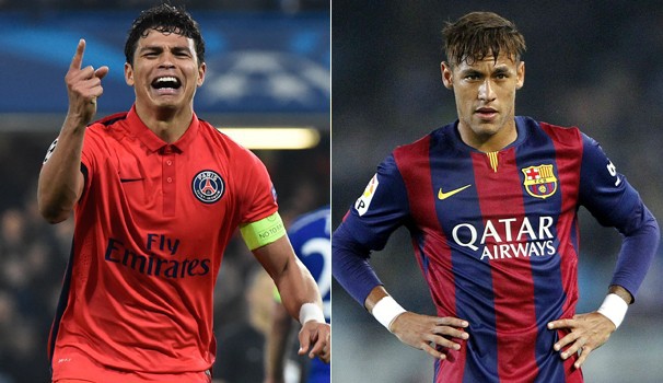Os brasileiros Thiago Silva (PSG) e Neymar (Barça) travam novo duelo (Foto: Reprodução globoesporte.com)