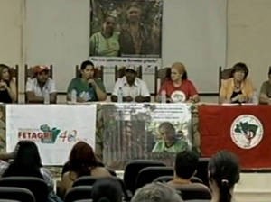 Movimentos sociais acompanham julgamento dos três acusados, em Marabá (Foto: Reprodução / TV Liberal)