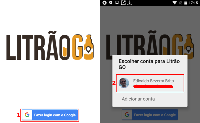 Selecionando a conta Google no Litrão GO (Foto: Reprodução/Edivaldo Brito)
