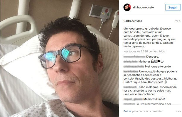 Dinho Ouro Preto postou foto em sua cama no Hospital Sírio-Libanês, em São Paulo (Foto: Reprodução/Instagram/Dinho Ouro Preto)