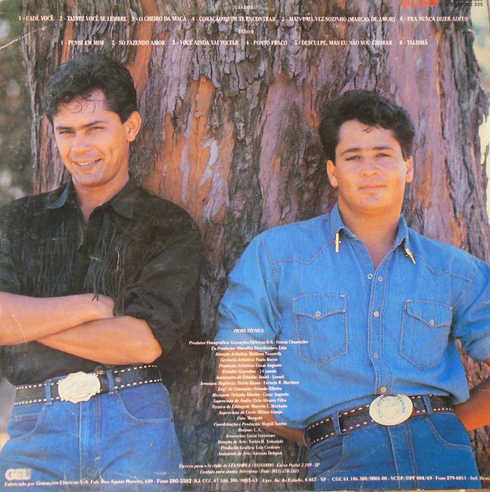 Leandro (esquerda) e Leonardo em capa de disco de 1990 (Foto: Divulgação)