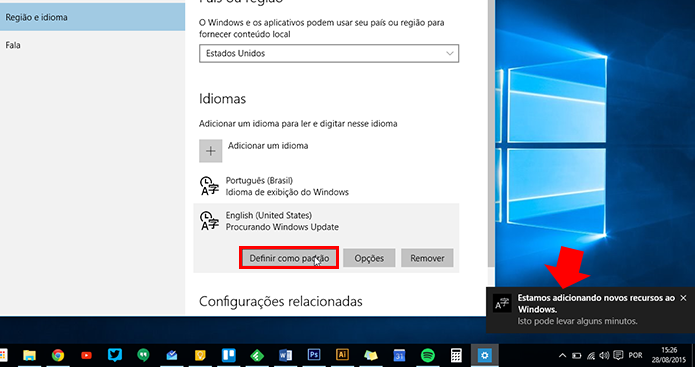 Defina o inglês como língua padrão enquanto o Windows instala o pacote de idiomas (Foto: Reprodução/Paulo Alves)