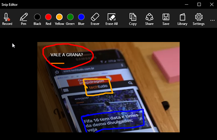 Use os pinceis coloridos para fazer marcações no print (Foto: Reprodução/Paulo Alves)