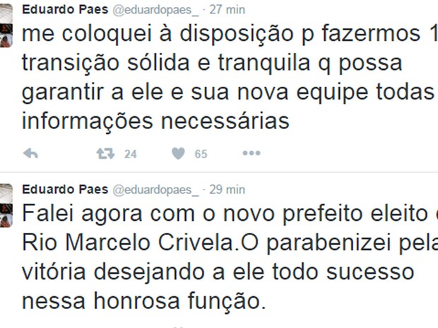 Paes parabeniza Crivella por vitória (Foto: Reprodução/Twitter)