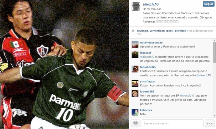 Alex relembra Libertadores pelo Palmeiras: 