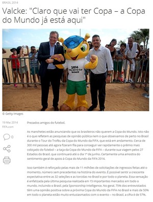 Coluna de Valcke no site da Fifa (Foto: Reprodução / Fifa) Coluna de Valcke no site da Fifa (Foto: Reprodução / Fifa)