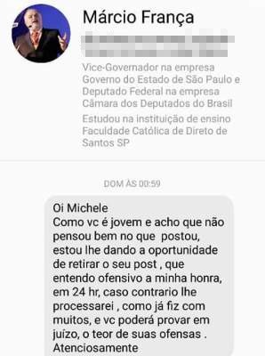 Márcio França disse que iria processar Michelle   (Foto:  Reprodução/Facebook)