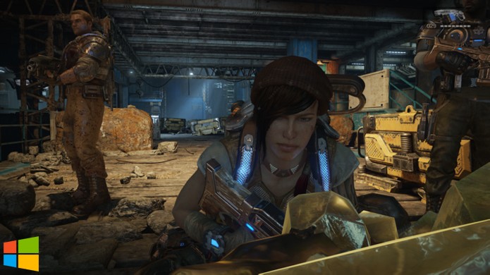 Porém nota-se que outros personagens de Gears of War 4 na cena têm muito mais detalhes (Foto: Reprodução/Hardcore Gamer)