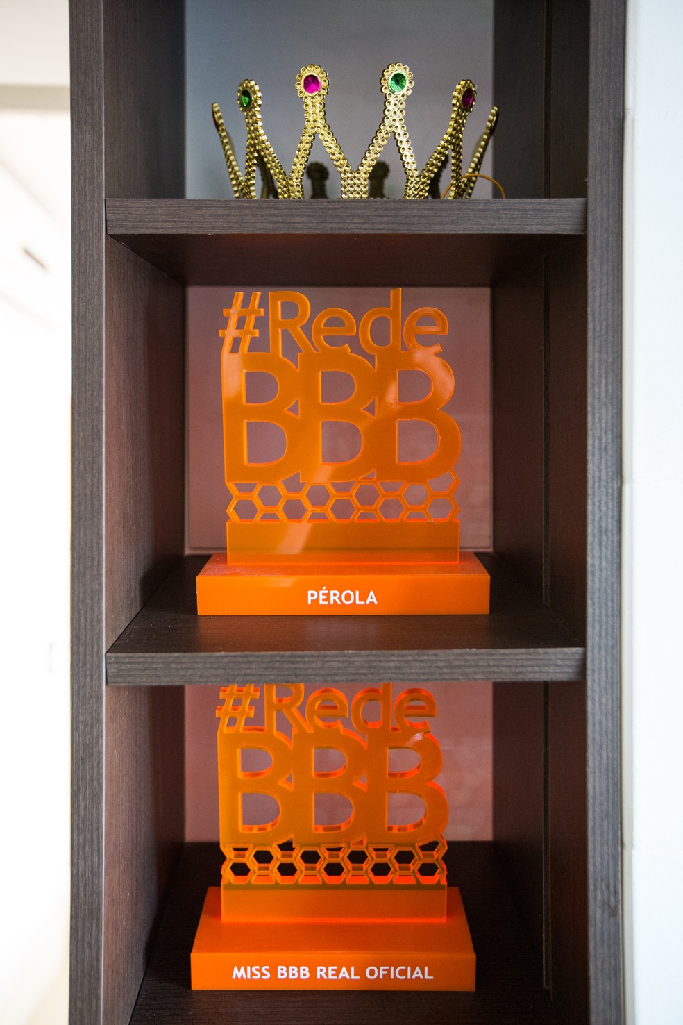 Emilly guarda na estante os troféus recebidos na #RedeBBB (Foto: Felipe Monteiro / Gshow)