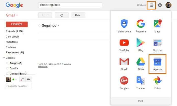 Acesse o Google Agenda pelo Gmail no computador (Foto: Reprodução/Barbara Mannara)