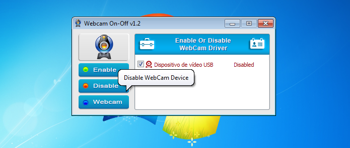 Desligando a webcam com o WebCam On-Off (Foto: Reprodução/Edivaldo Brito)