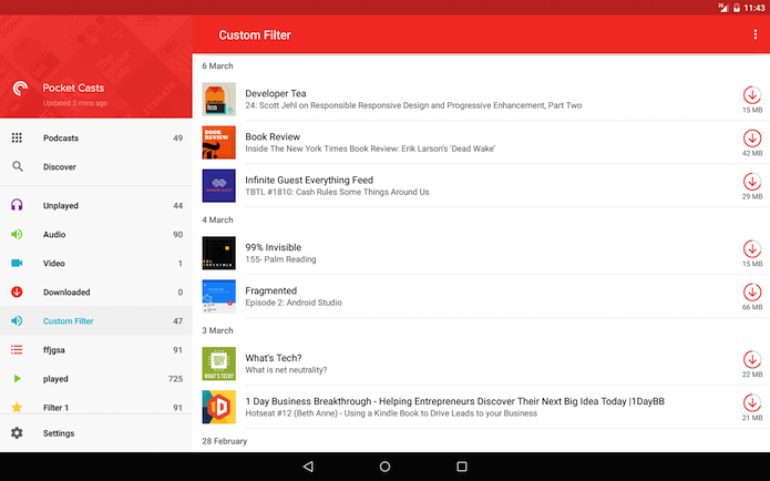 Além do visual reformulado, o Pocket Casts 5.0 ganhou muitas novas ferramentas (Foto: Reprodução/Google Play)