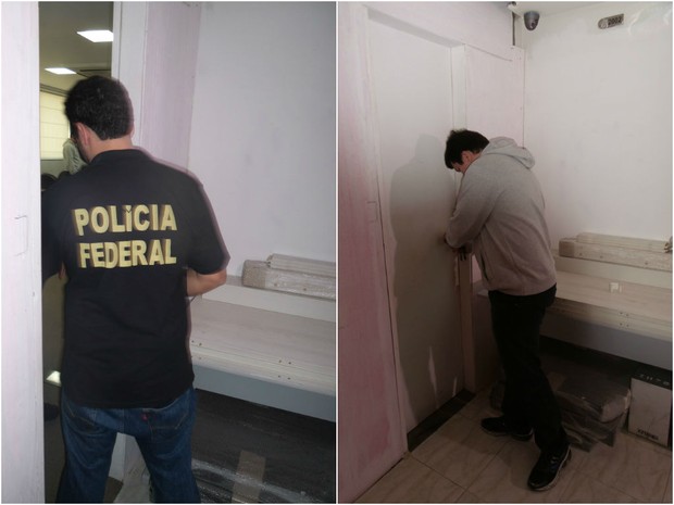 Polícia Federal na sede da Telexfree, em Vitória (Foto: Fiorella Gomes/ CBN Vitória)