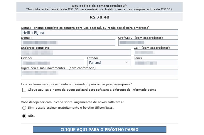 Preencha os seus dados pessoais para finalizar a compra (Foto: Reprodução/Helito Bijora)