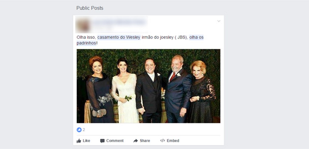 Foto de casamento tem sido compartilhada como se fosse de Wesley Batista (Foto: Reprodução/Facebook)