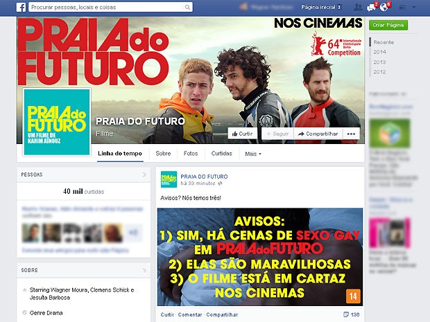 Representantes do filme usaram sua fanpage para rebater polêmica (Foto: Reprodução/Facebook.com) Representantes do filme usaram sua fanpage para rebater polêmica (Foto: Reprodução/Facebook.com)
