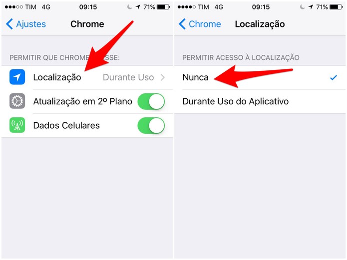 Toque em Localização e defina como Nunca (Foto: Reprodução/Lucas Mendes)