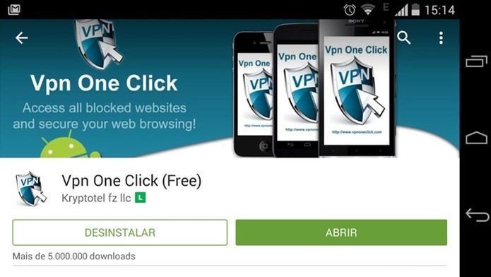 One Click VPN simplifica a configuração no Android (Foto: Reprodução / Dario Coutinho) (Foto: One Click VPN simplifica a configuração no Android (Foto: Reprodução / Dario Coutinho))