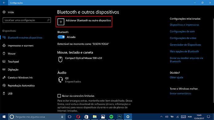 Clique para adicionar novo dispositivo via conexão Bluetooth (Foto: Reprodução/Elson de Souza)