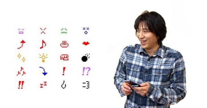 Shigetaka Kurita, criador do Emoji, e alguns dos primeiros símbolos (Foto: Reprodução)