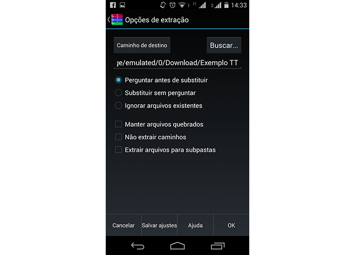 Configure suas preferências de extração (Foto: Reprodução/Paulo Alves)