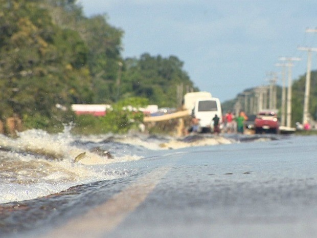 Estrada no Amazonas invadida pela cheia dos rios (Foto: Reprodução/ TV Amazonas)
