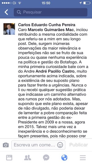Presidente Carlos Eduardo Pereira responde texto de Marcelo Guimarães (Foto: Reprodução/Facebook)