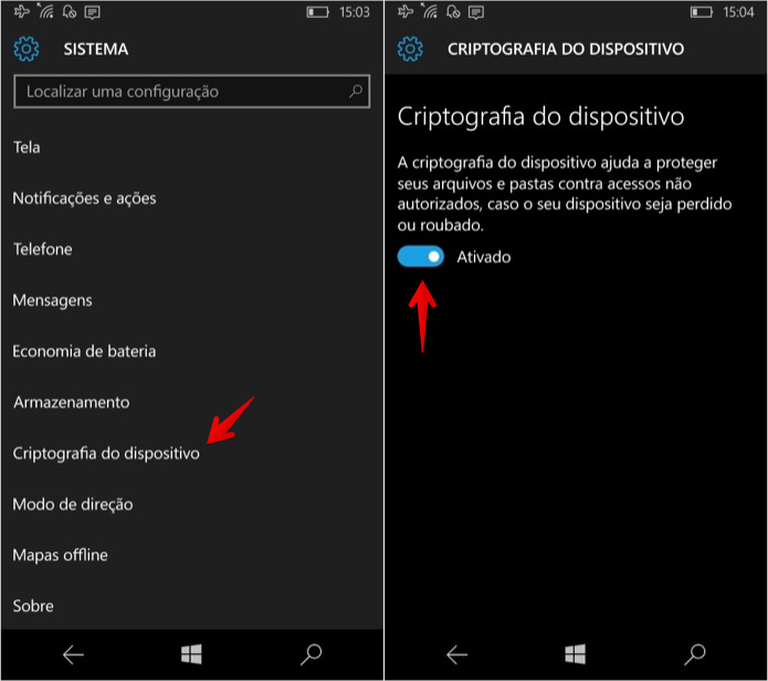 Ativando a criptografia do dispositivo (Foto: Reprodução/Helito Bijora) 
