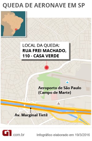 Mapa do local da queda de aeronave na Zona Norte (Foto: Arte/G1)