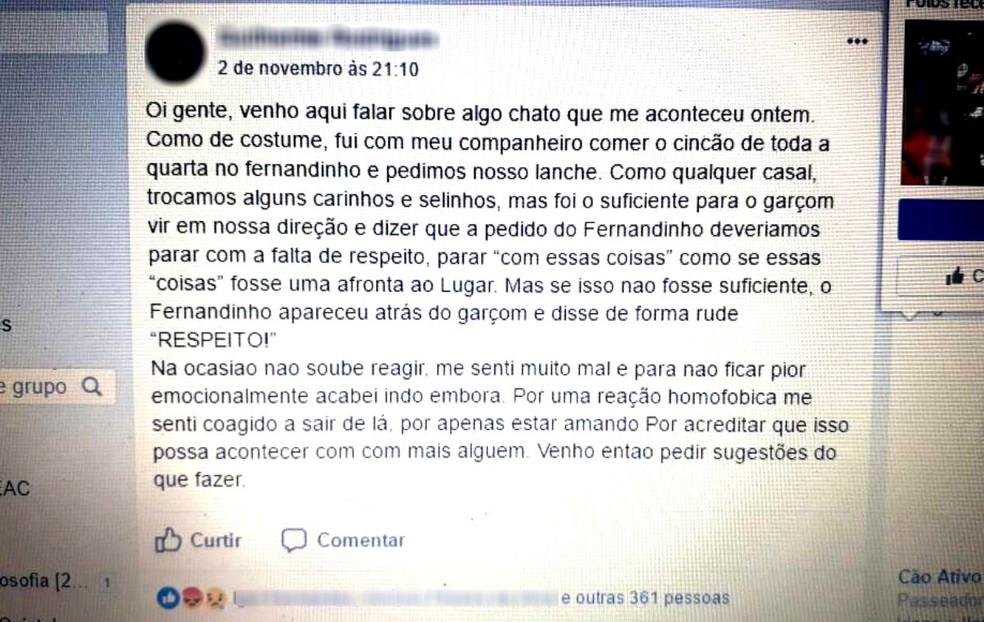 Estudantes e ativistas fazem ato após casal gay relatar discriminação em lanchonete Bauru e