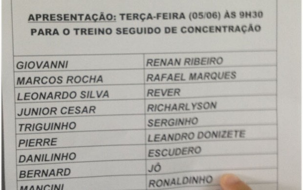 Ronaldinho está relacionado para pegar o Bahia (Foto: Marcelo Jordy / TV Globo Minas)