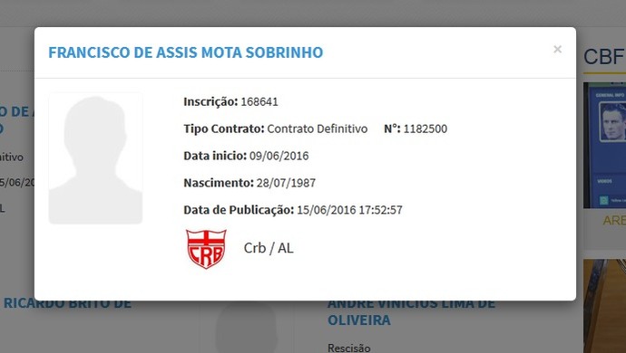 Nome de Assisinho aparece no BID da CBF (Foto: Divulgação / CBF)