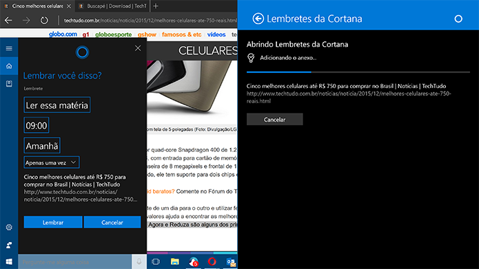 Cortana permite salvar links no Microsoft Edge para ler mais tarde (Foto: Reprodução/Elson de Souza)