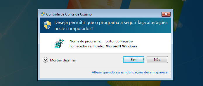 Autorizando a execução do editor do registro do Windows (Foto: Reprodução/Edivaldo Brito)