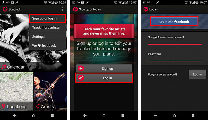 Faça login via Facebook para sincronizar a lista de artistas (Foto: Reprodução/Paulo Alves)