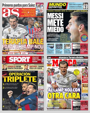 MONTAGEM - Capas jornais espanha AS Sport Marca mundo deportivo (Foto: Editoria de Arte)